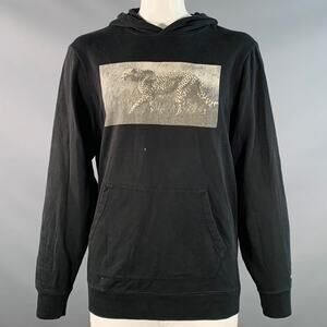 OVADIA & SONS XXL Black Grey Cheetah Photograph Print Cotton Hooded Sweatshirt